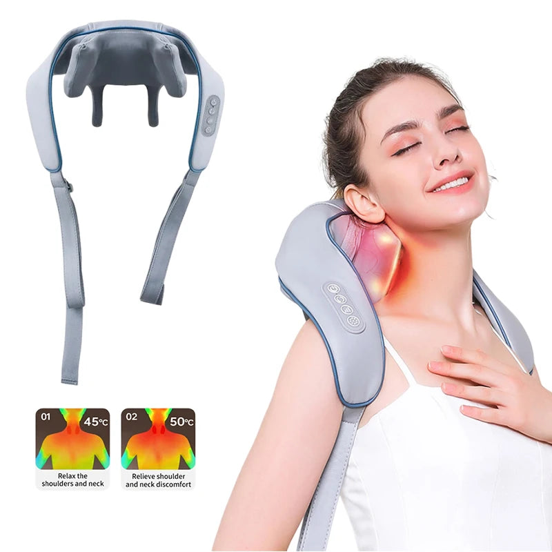 Multi-Functional Neck and Shoulder Massager U-Shaped Deep Tissue Shiatsu Electric Air Compress Kneading Back Massager